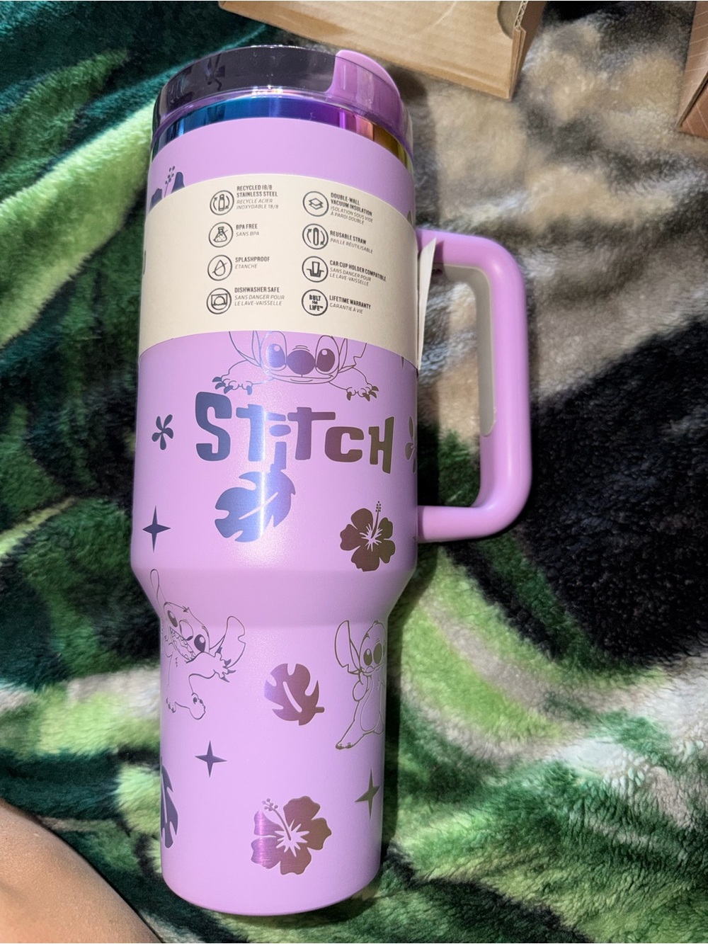 Stanley Purple Stitch Printed Travel Mug with Handle